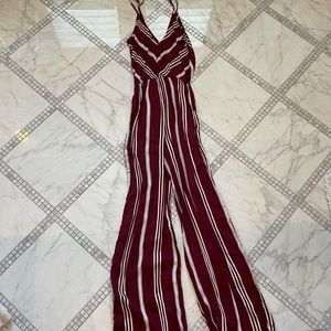 Maroon and white striped jumpsuit